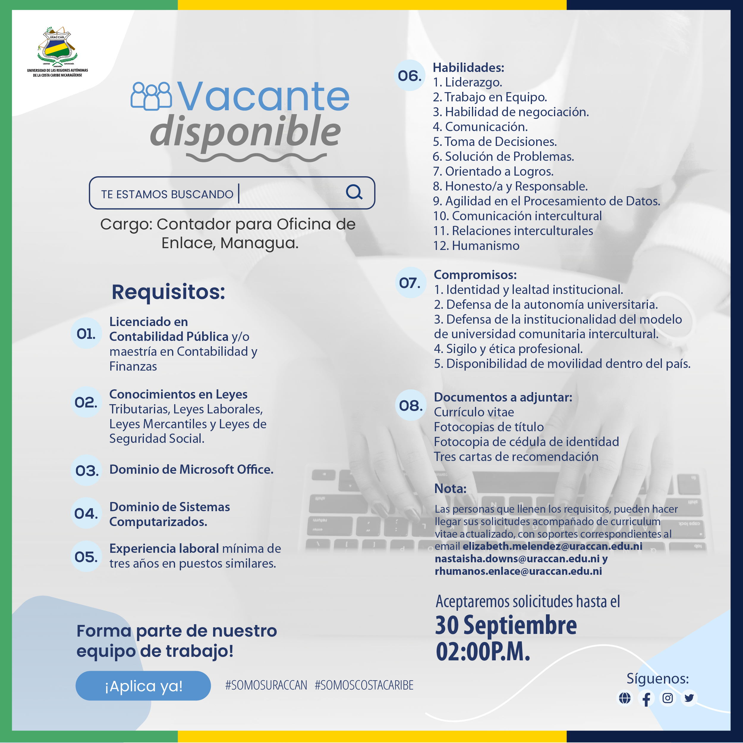 Licitación para el cargo denominado Contador para Oficina de Enlace, Managua